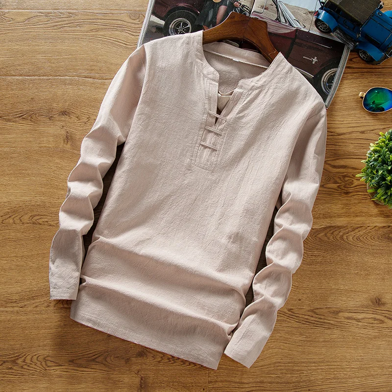 2019 China men's spring wind flax material T-shirt retro pure color cotton long sleeve T-shirt
2019 China men's spring wind flax material T-shirt retro pure color cotton long sleeve T-shirt
