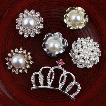 

30PCS Vintage Crown/round/flower Rhinestone Buttons Bling Crystal Flatback Flower Centre Pearl Buttons for Wedding Embellishment