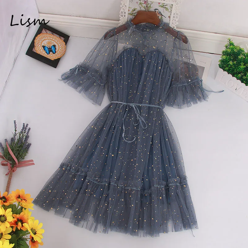 LISM Summer Romantic Women Star Sequins Midi Length Jurken 2019 Sweet A Line Transparent Spring Korean Style Elegant Mesh Dress
LISM Summer Romantic Women Star Sequins Midi Length Jurken 2019 Sweet A Line Transparent Spring Korean Style Elegant Mesh Dress