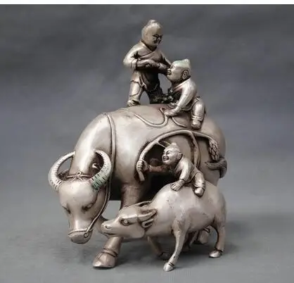 Copper Brass Home Metal Crafts Collectible 8'' China Silver Three Children Kids Ride Cow Bronze Statue
Copper Brass Home Metal Crafts Collectible 8'' China Silver Three Children Kids Ride Cow Bronze Statue