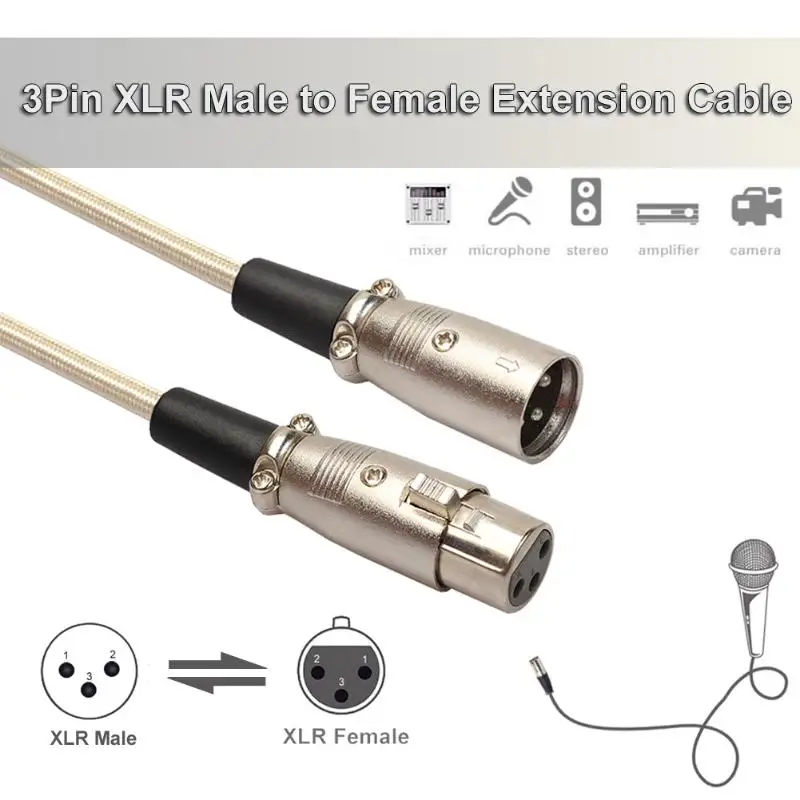 3-Pin XLR Male to Female Fiber Braided Audio Stereo Balance Extension Cable 