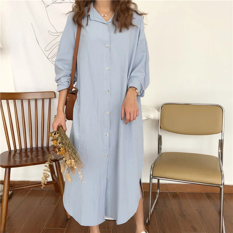 Cotton Long Sleeve Women Shirt Dresses Turn Down Collar Botton Loose Ladies Dress Vintage Spring Autumn Casual Female Vestidos
Cotton Long Sleeve Women Shirt Dresses Turn Down Collar Botton Loose Ladies Dress Vintage Spring Autumn Casual Female Vestidos