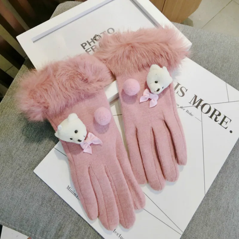 Новые корейские женские перчатки с сенсорным экраном милые теплые вязаные на