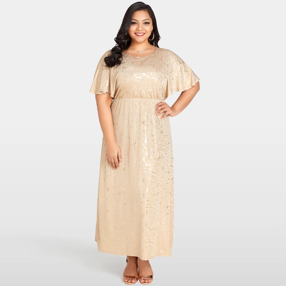 Women Summer Dress Plus Size 3XL 4XL 5XL Maxi Long Dress Shining Floral Gold Stamping Cape Sleeves Evening Party Dresses female
Women Summer Dress Plus Size 3XL 4XL 5XL Maxi Long Dress Shining Floral Gold Stamping Cape Sleeves Evening Party Dresses female