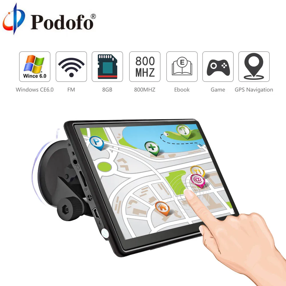 

Podofo 7" HD Car GPS Navigation FM Bluetooth AVIN Win CE 6.0 Touch Screen Sat nav Truck gps navigators automobile with Free Maps