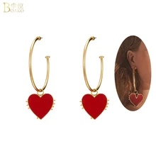 BOAKO Französisch Romantik Herz Big Hoop Ohrringe Für Frauen Mädchen Street Style Fashion Party Schmuck Rot Herz boucle d'oreille Z5(China)
