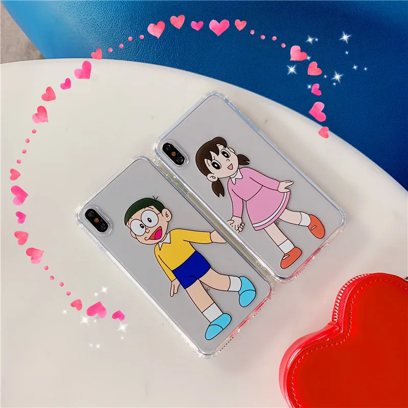 

Transparent Soft TPU Cover For iPhone 6 6S 7 8 Plus X XR XS Max Doraemon Nobita kamei Cute Cartoon lovers Case Soft Cover