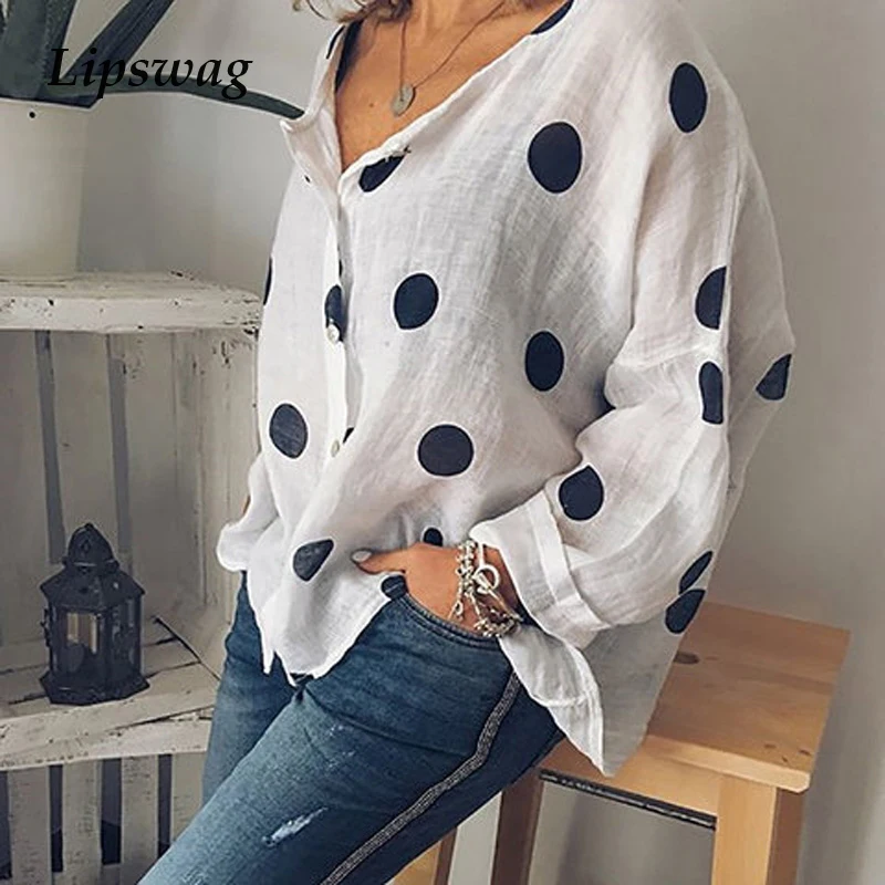 Lipswag 3XL Summer Polka Dots Print Blouse Shirt Women Long Sleeve Buttons Loose Blouses And Tops Fashion V-neck Plus Size Blusa
Lipswag 3XL Summer Polka Dots Print Blouse Shirt Women Long Sleeve Buttons Loose Blouses And Tops Fashion V-neck Plus Size Blusa