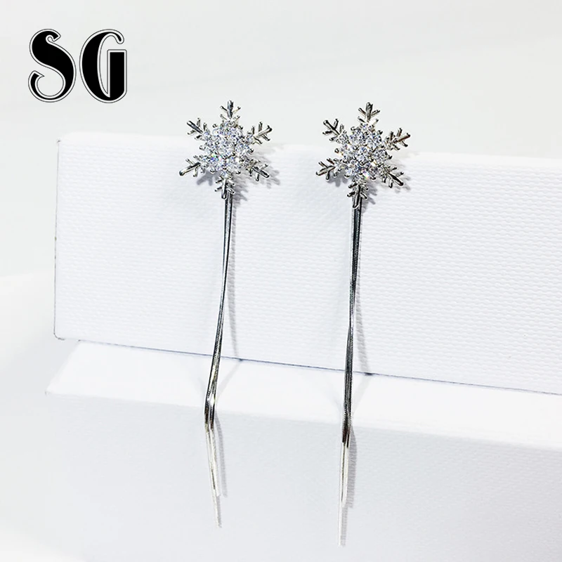 SG Luxury Sterling Silver Zirconia Snowflake Stud Earrings Long Tassel Earrings fashion Jewelry for Women Valentine's Day gift
SG Luxury Sterling Silver Zirconia Snowflake Stud Earrings Long Tassel Earrings fashion Jewelry for Women Valentine's Day gift
