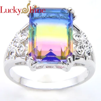 LuckyShien Women Elegant Jewelry Royal Style Rectangle Color Change Rainbow Bi colored Tourmaline Silver Wedding Ring
LuckyShien Women Elegant Jewelry Royal Style Rectangle Color Change Rainbow Bi colored Tourmaline Silver Wedding Ring