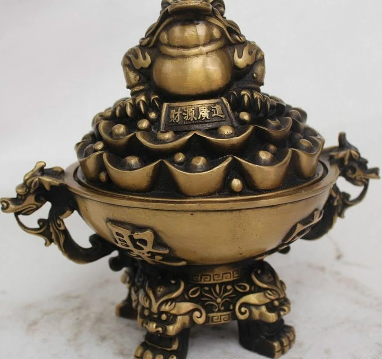 7"Chinese Bronze Wealth Golden Toad Spittor Treasure Bowl Incense Burner Censer
7"Chinese Bronze Wealth Golden Toad Spittor Treasure Bowl Incense Burner Censer