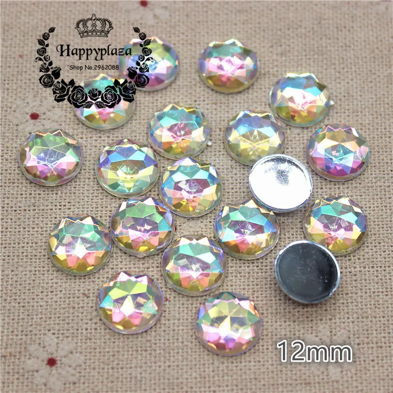 

100pcs 12mm Shiny AB Round Acrylic Rhinestone Facets Flatback Cabochon DIY Craft/Garment Button Decoration