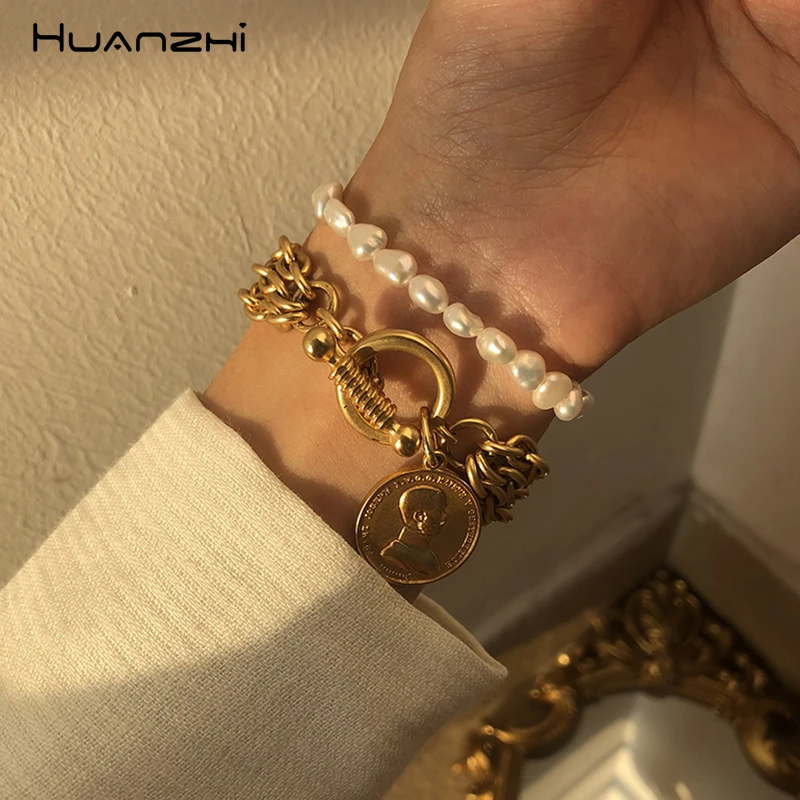 HUANZHI New 2019 Gold Metal Link Chain Coin Human Head Irregular Natural Freshwater Pearl Female Bracelets Bangles for Women
HUANZHI New 2019 Gold Metal Link Chain Coin Human Head Irregular Natural Freshwater Pearl Female Bracelets Bangles for Women