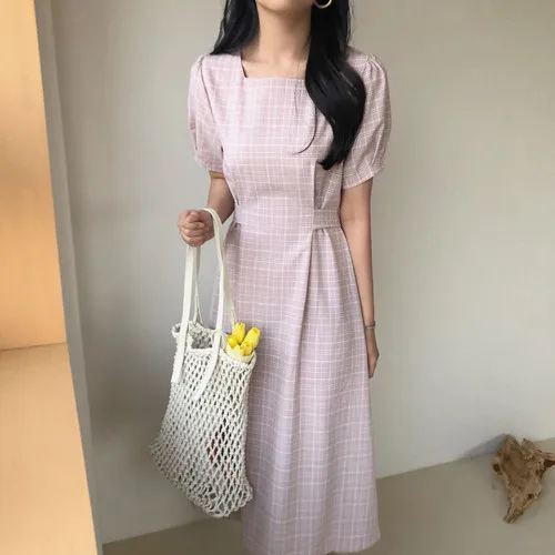2019 New Summer Girls Dress Party Square neck Female Dress Plaid Pink Short Sleeve Lace up Women Dresses Boho Robe Femme Vestido
2019 New Summer Girls Dress Party Square neck Female Dress Plaid Pink Short Sleeve Lace up Women Dresses Boho Robe Femme Vestido