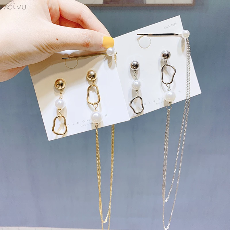 AOMU 3PCS Asymmetry Metal Gold Silver Irregular Pearl Ball Long Chain Tassel Drop Earrings For Women Girl Dangle Party Jewelry
AOMU 3PCS Asymmetry Metal Gold Silver Irregular Pearl Ball Long Chain Tassel Drop Earrings For Women Girl Dangle Party Jewelry
