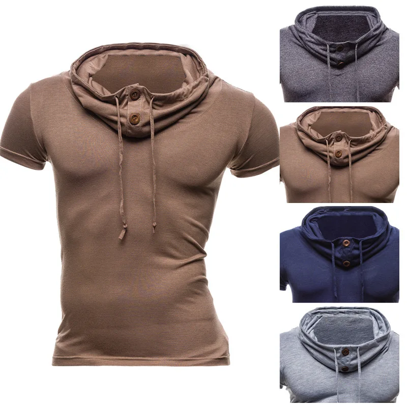 New Summer Men's Short-sleeved T-shirt Solid Pile Collar Hooded Bottoming Shirt Hat Pullover Shirt for Men Clothes 2019
New Summer Men's Short-sleeved T-shirt Solid Pile Collar Hooded Bottoming Shirt Hat Pullover Shirt for Men Clothes 2019
