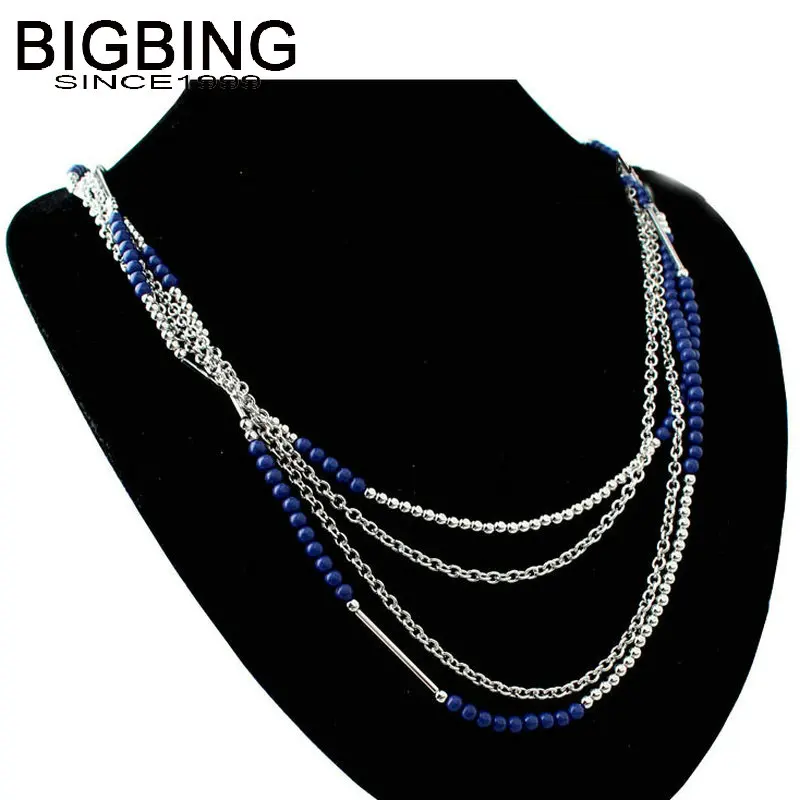 R267 BIGBING fashion jewelry silver chain blue beads layered long necklace fashion women Necklace Fashion jewelry
R267 BIGBING fashion jewelry silver chain blue beads layered long necklace fashion women Necklace Fashion jewelry