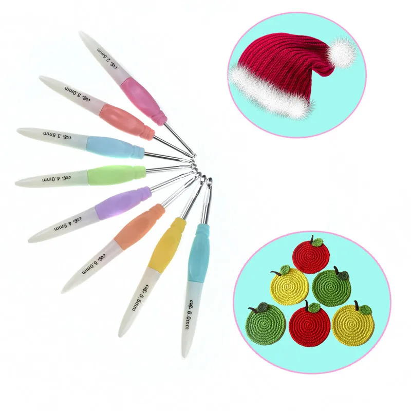 KOKNIT 8pcsset Crochet Hooks 2.5mm-6.0mm Plastic Handle Aluminum Crochet Needles Yarn Weave Knitting Hook Needles Set For Mom (5)
