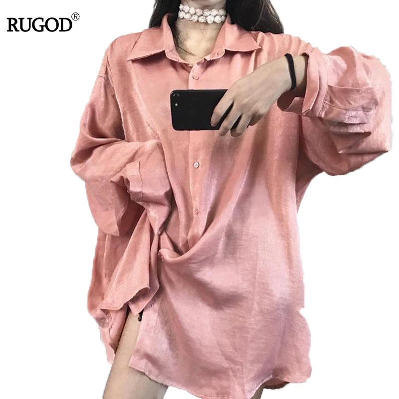 Фото Rugod Korean Sweet Pink Silk Dress 2019 Women Autumn Turn-down Collar Long Sleeve Female Casual Shirt Vestidos | Женская одежда