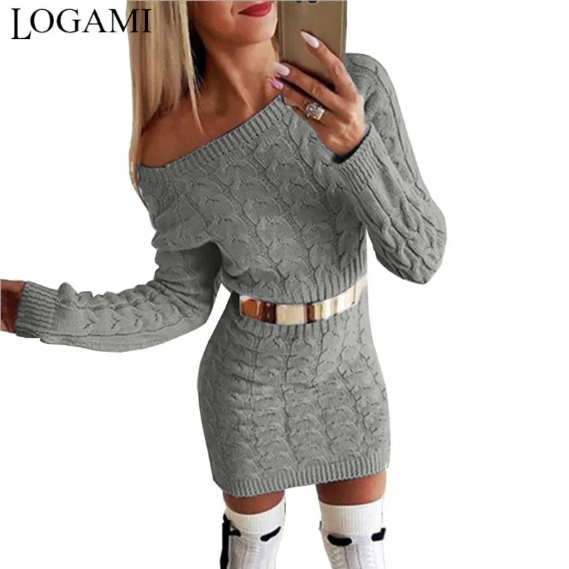 LOGAMI Off Shoulder Knitted Sweater Dress Womens Autumn Long Sleeve Slim Mini Sexy Bodycon Winter Dress 2019 New
LOGAMI Off Shoulder Knitted Sweater Dress Womens Autumn Long Sleeve Slim Mini Sexy Bodycon Winter Dress 2019 New