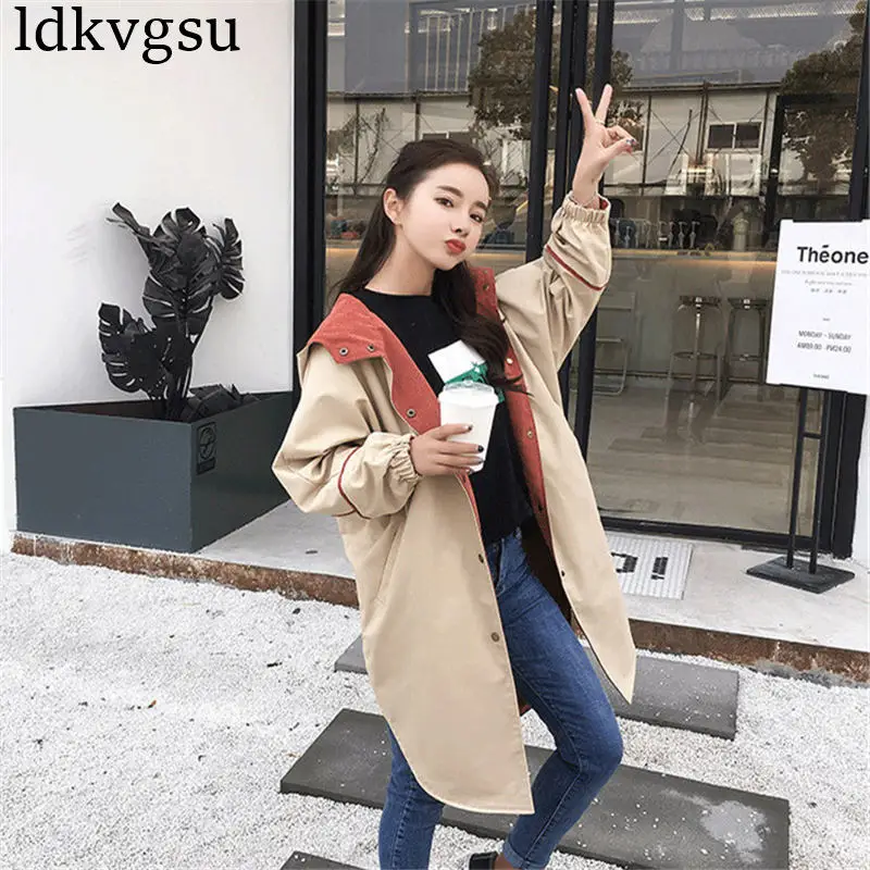 2019 New Korean Large Size Spring Autumn Coats Loose BF Long Section Hooded Windbreaker Jacket Female Outerwear V325
2019 New Korean Large Size Spring Autumn Coats Loose BF Long Section Hooded Windbreaker Jacket Female Outerwear V325