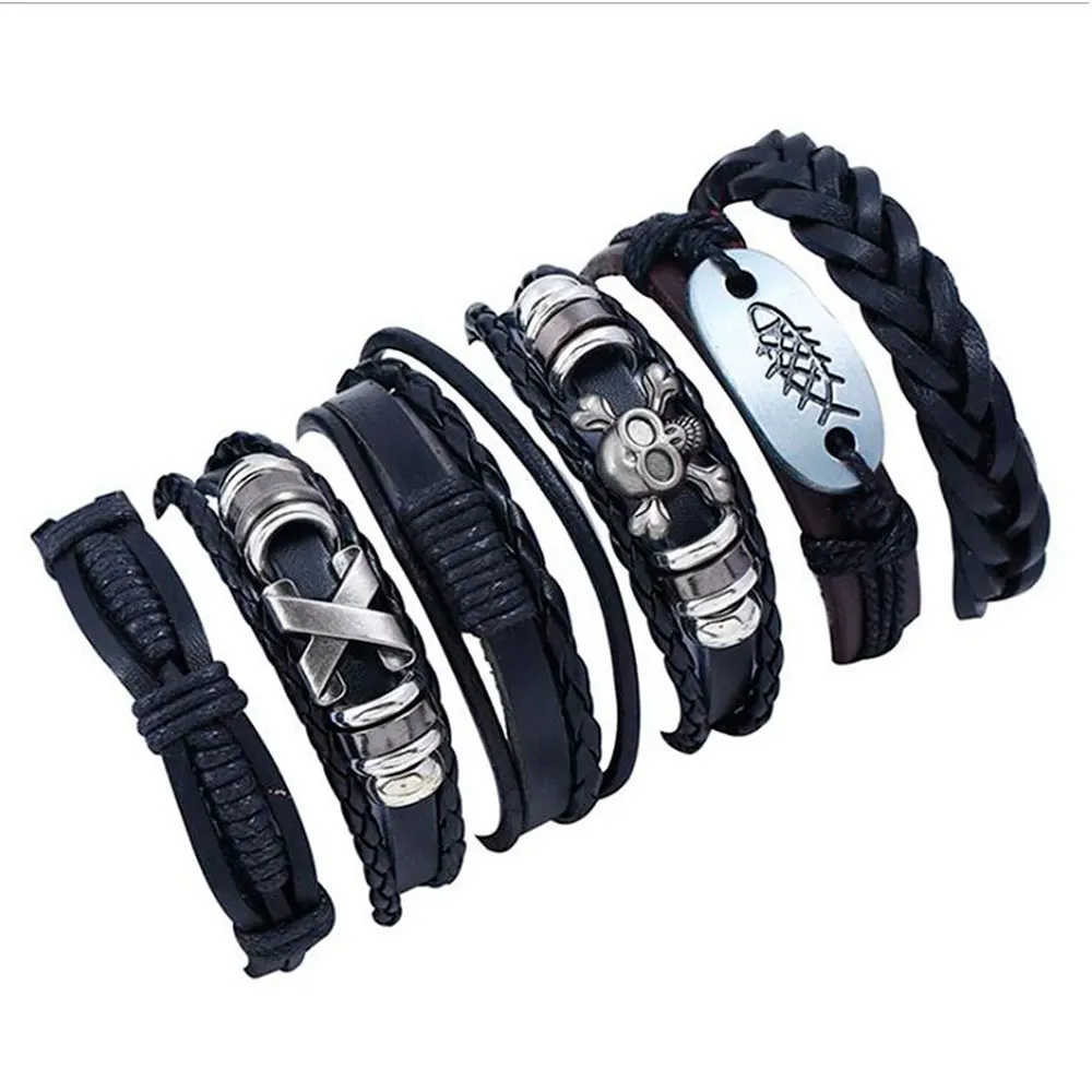 Punk Multilayer Charm Bracelets 6 Piece/Set Men Woman Handmade Fashion Wristbands Skull Leather Bracelet Bangles Party Jewelry
Punk Multilayer Charm Bracelets 6 Piece/Set Men Woman Handmade Fashion Wristbands Skull Leather Bracelet Bangles Party Jewelry