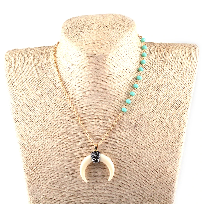 Fashion Bohemian Aqua crystal gold Chain Cute Beige Moon Charm Women Ethnic Choker Simple Lady Necklace | Украшения и аксессуары