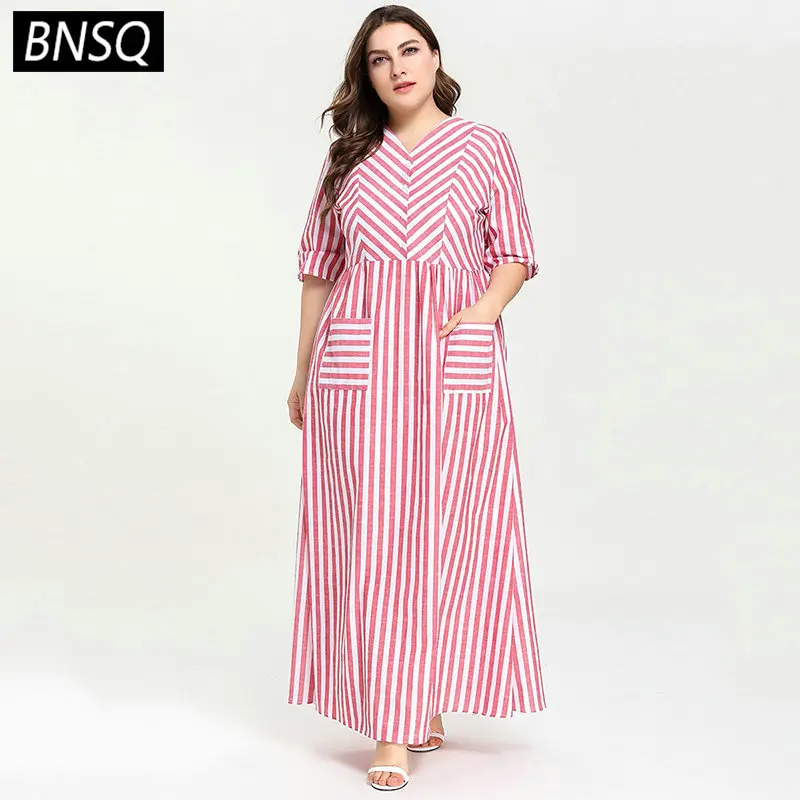 BNSQ 2019 Summer Stripe Patchwork Maxi Long Dress For Women Plus Size Double Pocket Pink Maxi Dresses V Neck Half Sleeve Casual
BNSQ 2019 Summer Stripe Patchwork Maxi Long Dress For Women Plus Size Double Pocket Pink Maxi Dresses V Neck Half Sleeve Casual