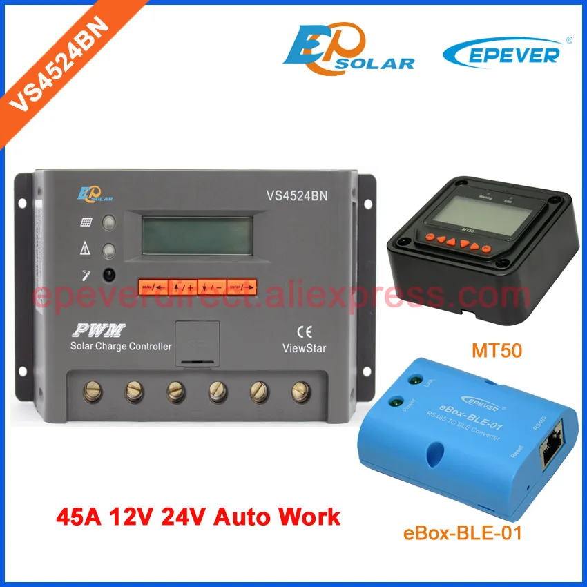 PWM 45A 45amp solar battery controller with bluetooth function MT50 remote meter VS4524BN 45A 12V 24V Auto Work BLE BOX
PWM 45A 45amp solar battery controller with bluetooth function MT50 remote meter VS4524BN 45A 12V 24V Auto Work BLE BOX