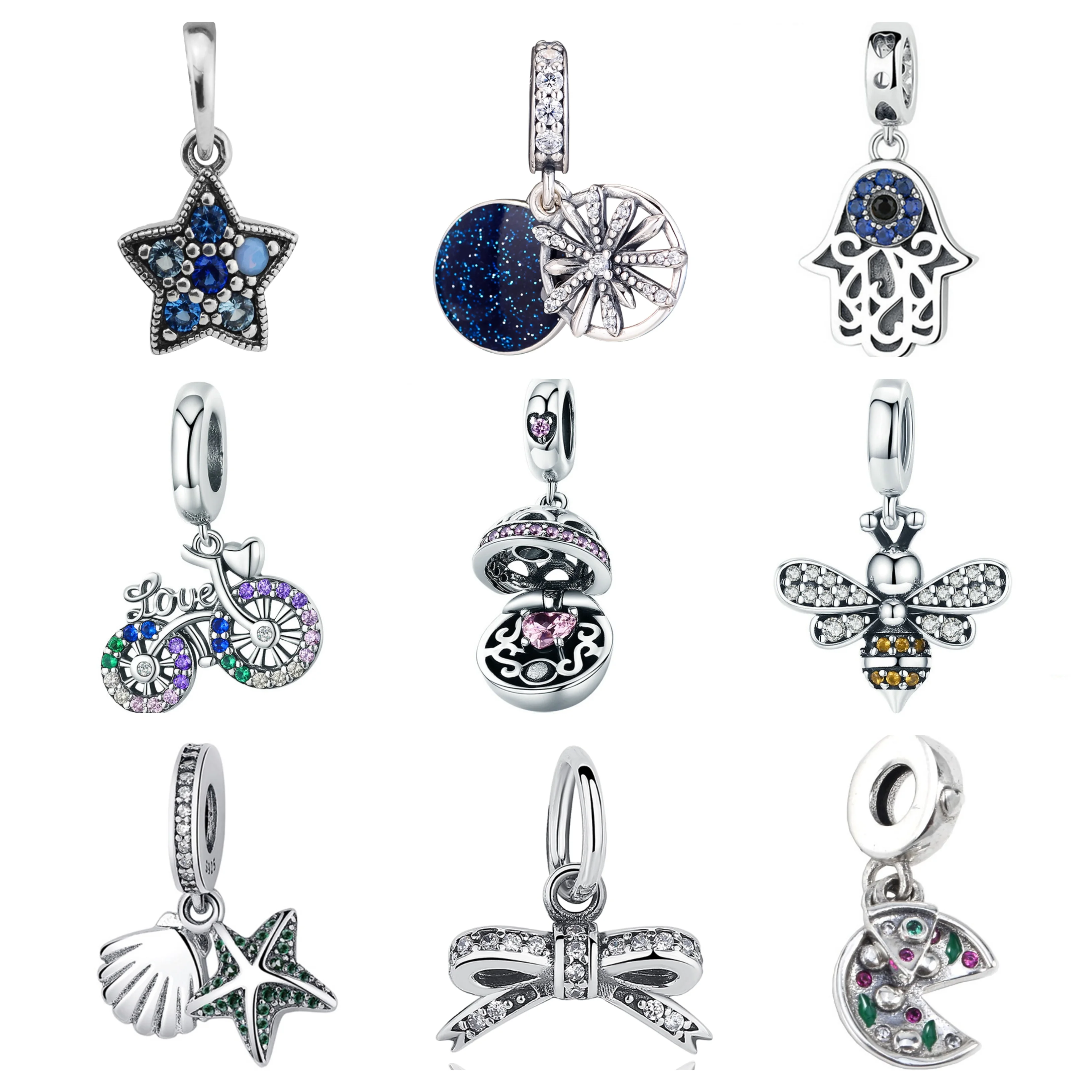 Authentic 925 Sterling Silver Crystal Bee Bicycle Hamsa Hand Eye Love Gift Box Ball Pendant Fit Pandora Beads Charms Bracelets
Authentic 925 Sterling Silver Crystal Bee Bicycle Hamsa Hand Eye Love Gift Box Ball Pendant Fit Pandora Beads Charms Bracelets