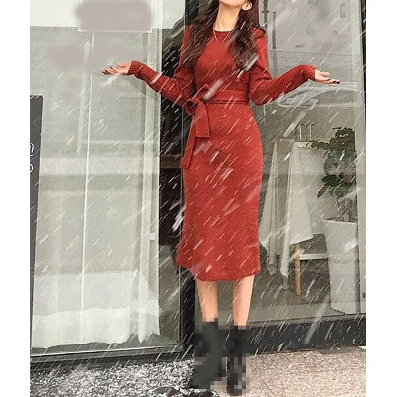 2018 Winter Women Knitted Pullover Sweater Dress Elegant Sashes Knitted Dress Autumn Long Sleeves Solid Pencil Dresses
2018 Winter Women Knitted Pullover Sweater Dress Elegant Sashes Knitted Dress Autumn Long Sleeves Solid Pencil Dresses