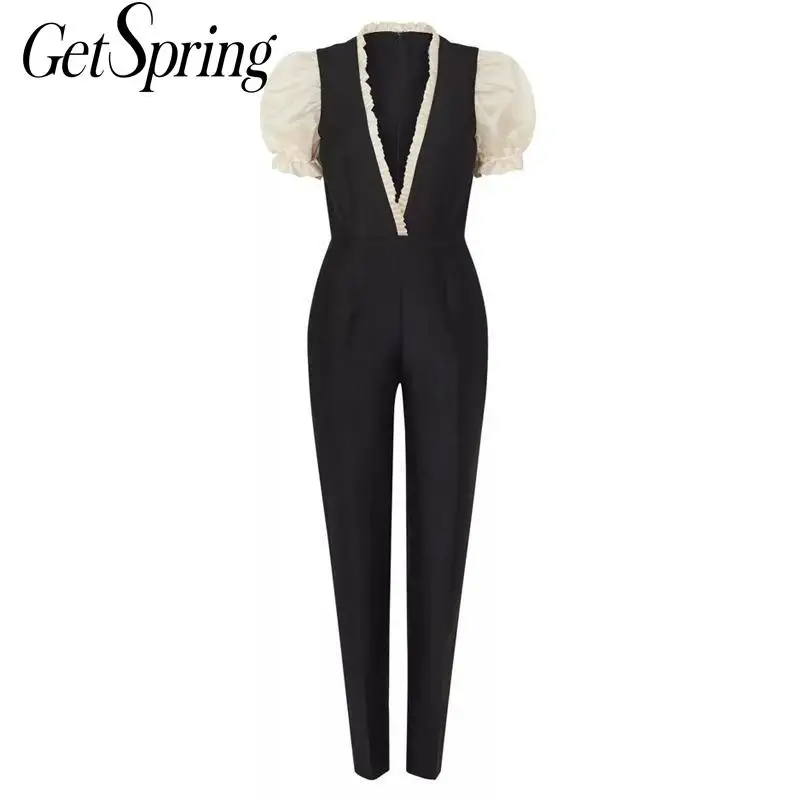 GETSPRING Women Jumpsuit Deep V Neck Short Sleeve Rompers Womens Jumpsuit Patchwork Fake Two Summer Romper Black Long Jumpsuit
GETSPRING Women Jumpsuit Deep V Neck Short Sleeve Rompers Womens Jumpsuit Patchwork Fake Two Summer Romper Black Long Jumpsuit