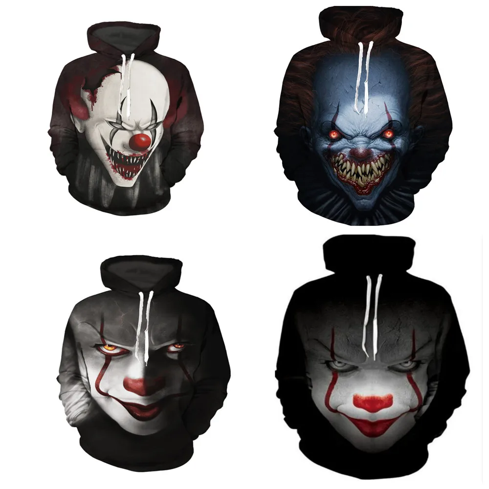 Movie Stephen King IT The Clown Pennywise Hoodies Halloween Cosplay Costume Men Women Cartoon 3D printing Hooded Sweatshirt
Movie Stephen King IT The Clown Pennywise Hoodies Halloween Cosplay Costume Men Women Cartoon 3D printing Hooded Sweatshirt