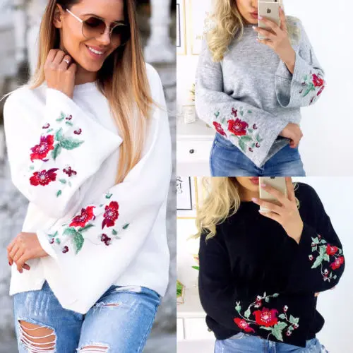 Winter Women Fashion Clothes Long Sleeve Loose Sweater Knitted Pullover Outwear Floral Embroidery Tops Casual New
Winter Women Fashion Clothes Long Sleeve Loose Sweater Knitted Pullover Outwear Floral Embroidery Tops Casual New