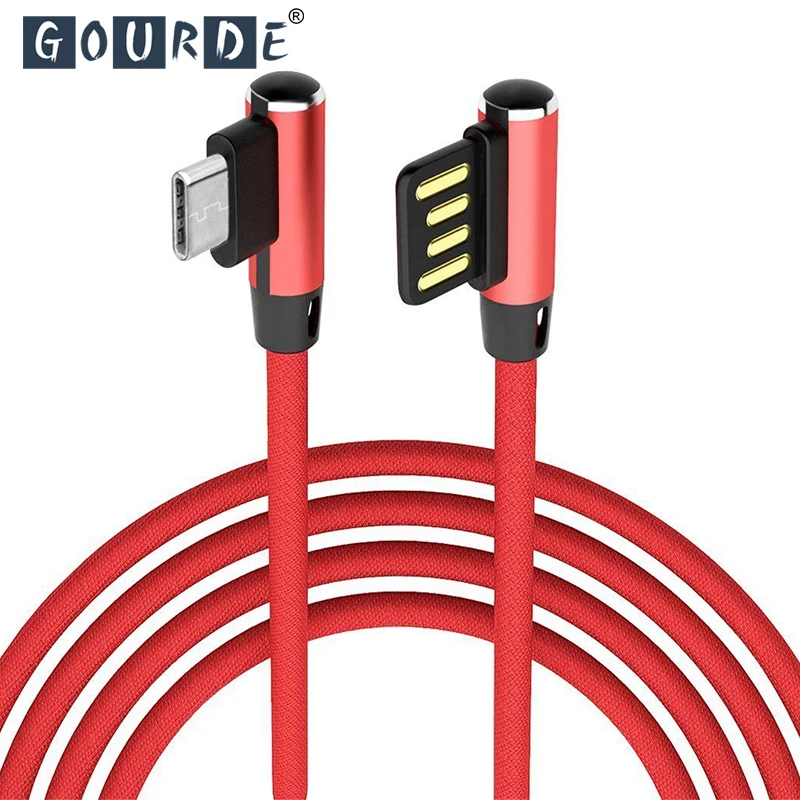 Двусторонний usb-кабель Gourde Type-C 90 градусов для зарядки нейлонового кабеля Samsung Huawei
