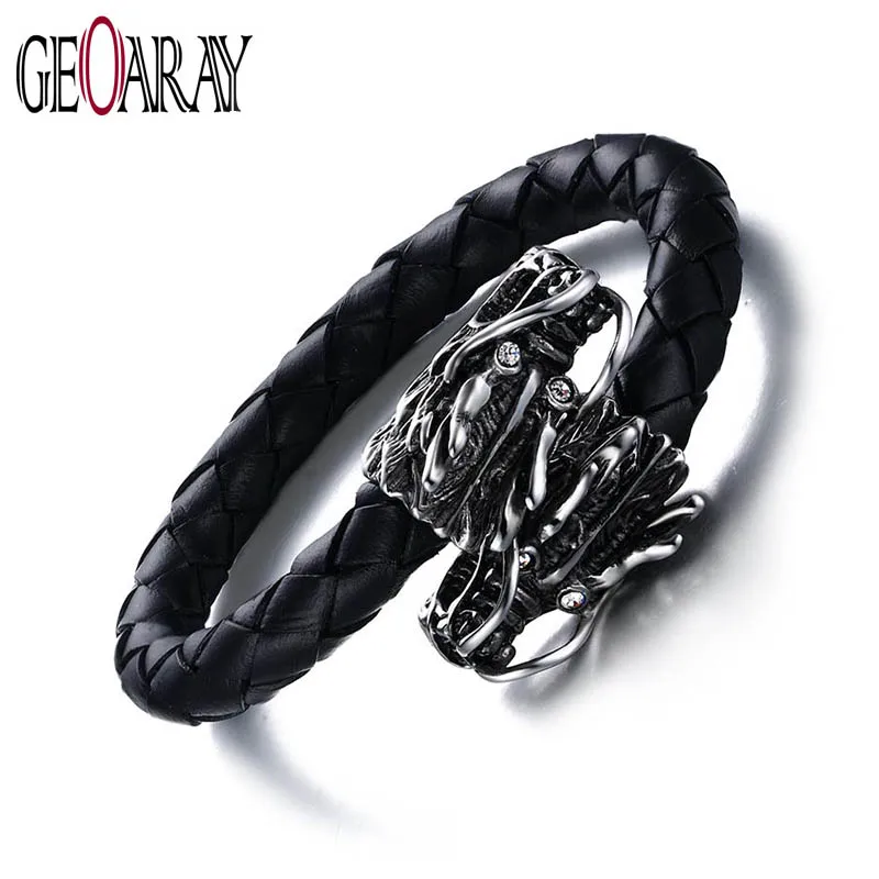 Geoaray Trendy Black Genuine Leather Rope Chain Bracelet Rock Double Dragon Head Charm Wrap Bracelets for Men Women Hiphop Jewel
Geoaray Trendy Black Genuine Leather Rope Chain Bracelet Rock Double Dragon Head Charm Wrap Bracelets for Men Women Hiphop Jewel