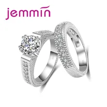 2 teile/los Weibliche Kristall Weiß Runde Ring Set Luxus 925 Silber Engagement Ring Für Frauen Damen Liebhaber Party Hochzeit(China)