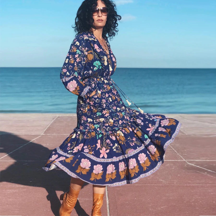 TEELYNN midi dress for women wild bloom 2019 Autumn Dresses navy rayon floral print long sleeve Gypsy Dresses loose BOHO vestido
TEELYNN midi dress for women wild bloom 2019 Autumn Dresses navy rayon floral print long sleeve Gypsy Dresses loose BOHO vestido