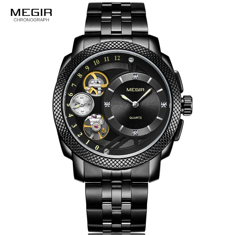 

Men's Stainless Steel Dress Quartz Wrist Watches Decorative Mechanical Movement Business Clock Man Relogios Masculino 2091G-BK-1