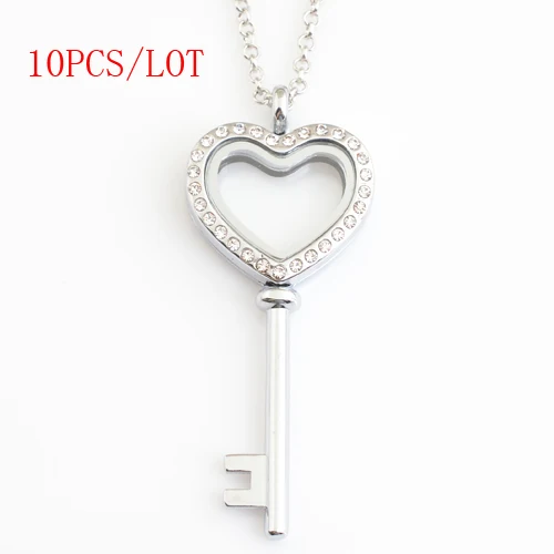 

10PCS/LOT,New arrive High polished magnetic floating lockets,AQUA KEY TO MY HEART lockets with stones FN0043