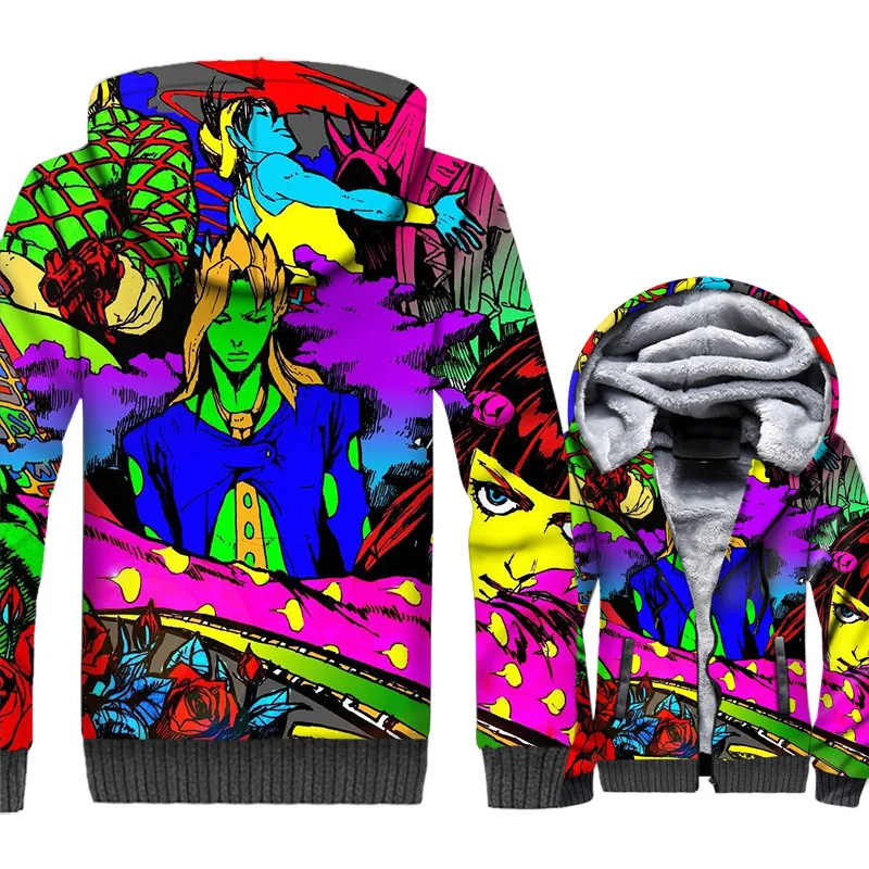 JOJO'S BIZARRE ADVENTURE Jacket 3D Print Hoodie Men Colorful Sweatshirt Winter Thick Fleece Warm Zip up Coat Comics Sportswear 
JOJO'S BIZARRE ADVENTURE Jacket 3D Print Hoodie Men Colorful Sweatshirt Winter Thick Fleece Warm Zip up Coat Comics Sportswear
