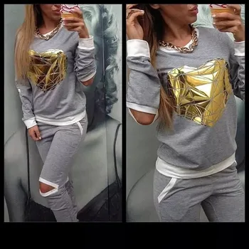 2016 Gold Heart Hollow Out Lady Tracksuit Women Hoodies Sweatshirt +Pant Costumes Tracksuit For Women 2 Piece Set
2016 Gold Heart Hollow Out Lady Tracksuit Women Hoodies Sweatshirt +Pant Costumes Tracksuit For Women 2 Piece Set