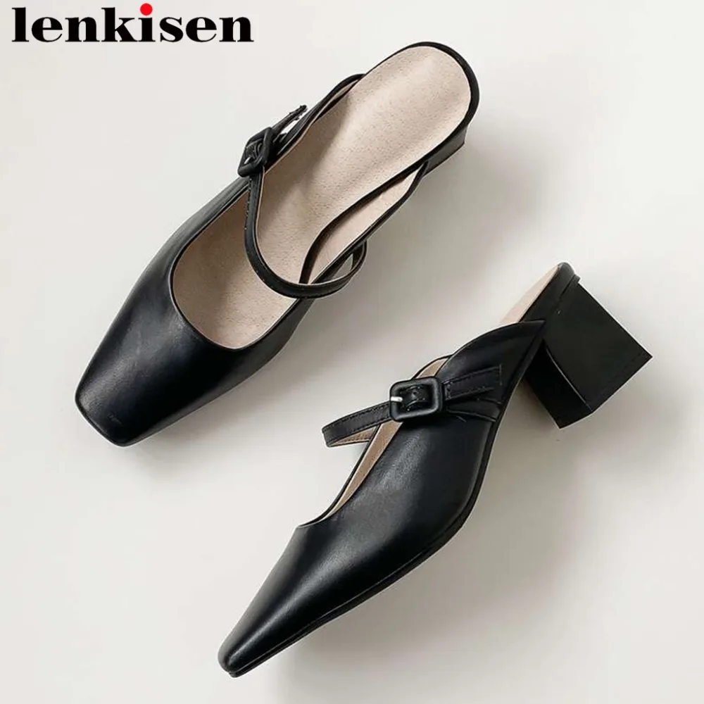 Lenkisen genuine leather slip on high heels mules vintage retro square toe concise style buckle belt stylish fairy pumps L53
Lenkisen genuine leather slip on high heels mules vintage retro square toe concise style buckle belt stylish fairy pumps L53
