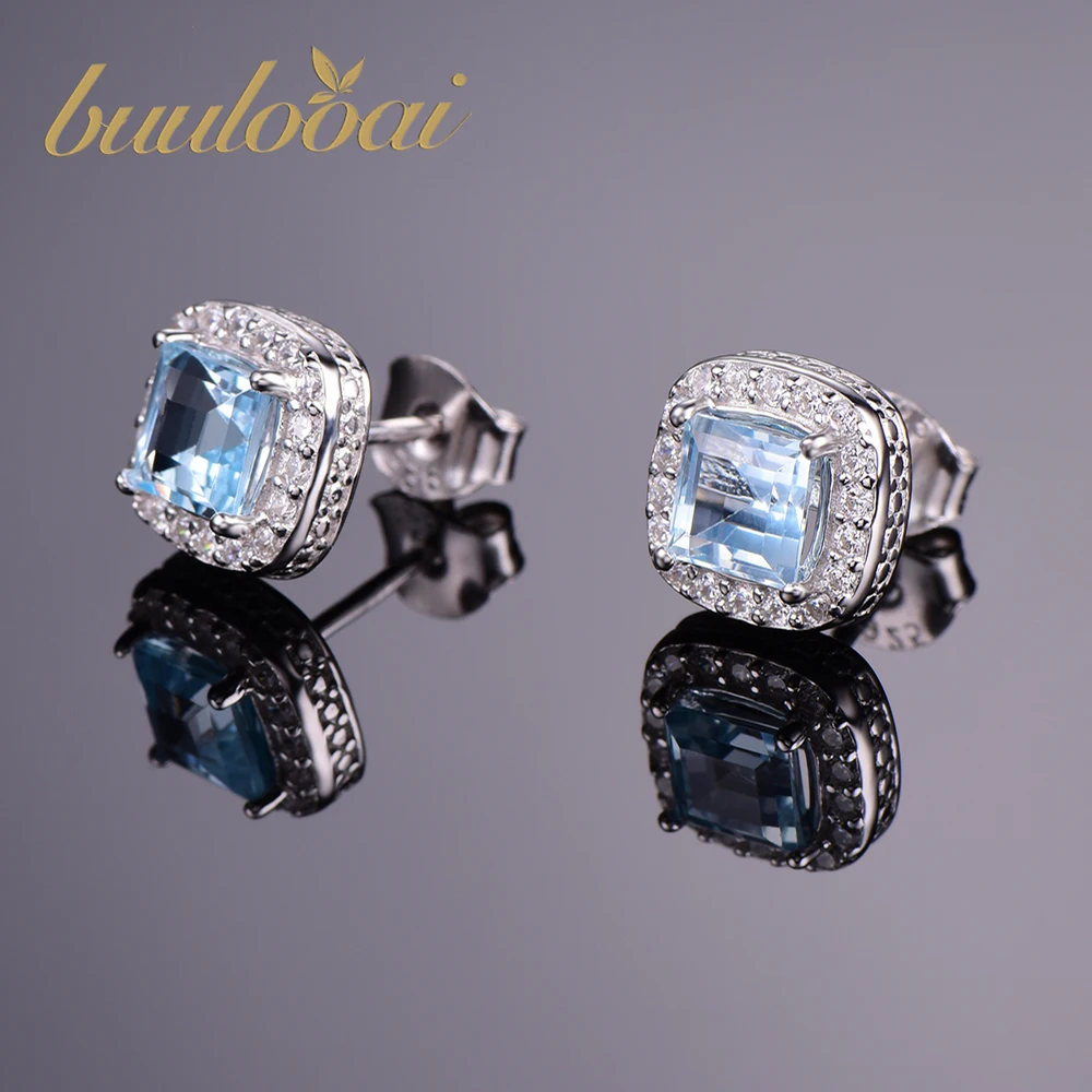 Buulooai 1.7ct натуральные серьги с голубым топазом из натурального серебра 925 пробы