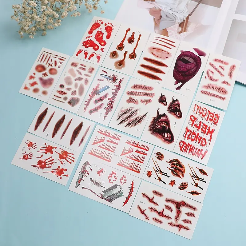 Waterproof Temporary Tattoo Sticker Halloween Terror Wound Realistic Blood Injury Scar Fake Tattoo Sticker Bloody Makeup
Waterproof Temporary Tattoo Sticker Halloween Terror Wound Realistic Blood Injury Scar Fake Tattoo Sticker Bloody Makeup