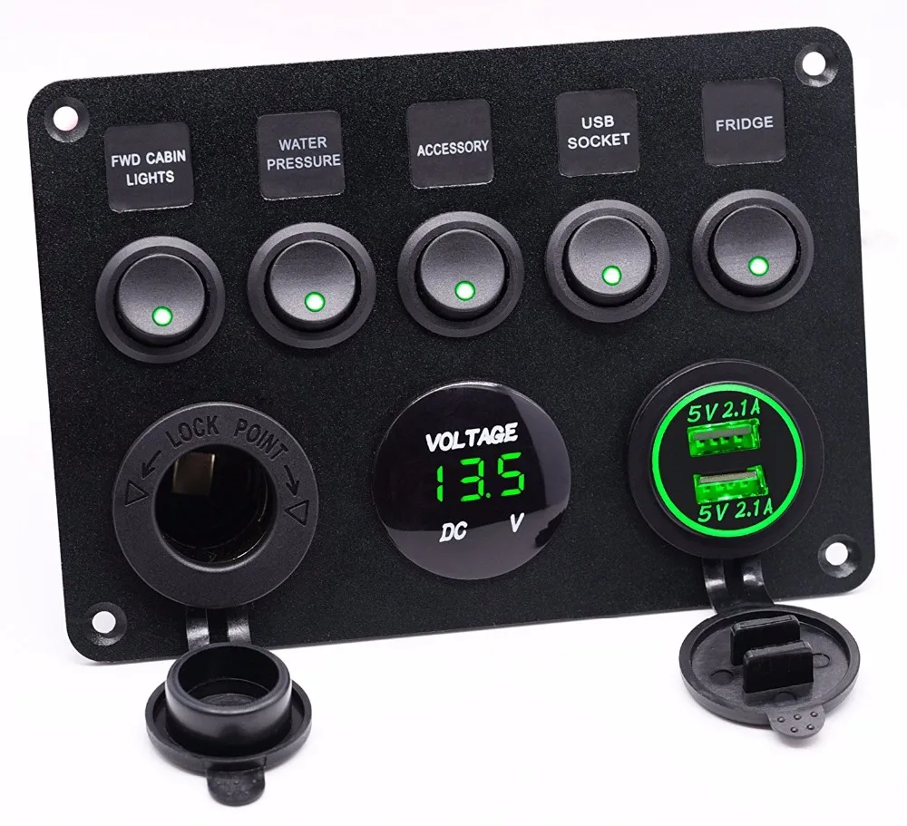 Car 5 Gang Switch Panel Dual USB Socket Charger LED Voltmeter 12V Outlet | Автомобили и мотоциклы