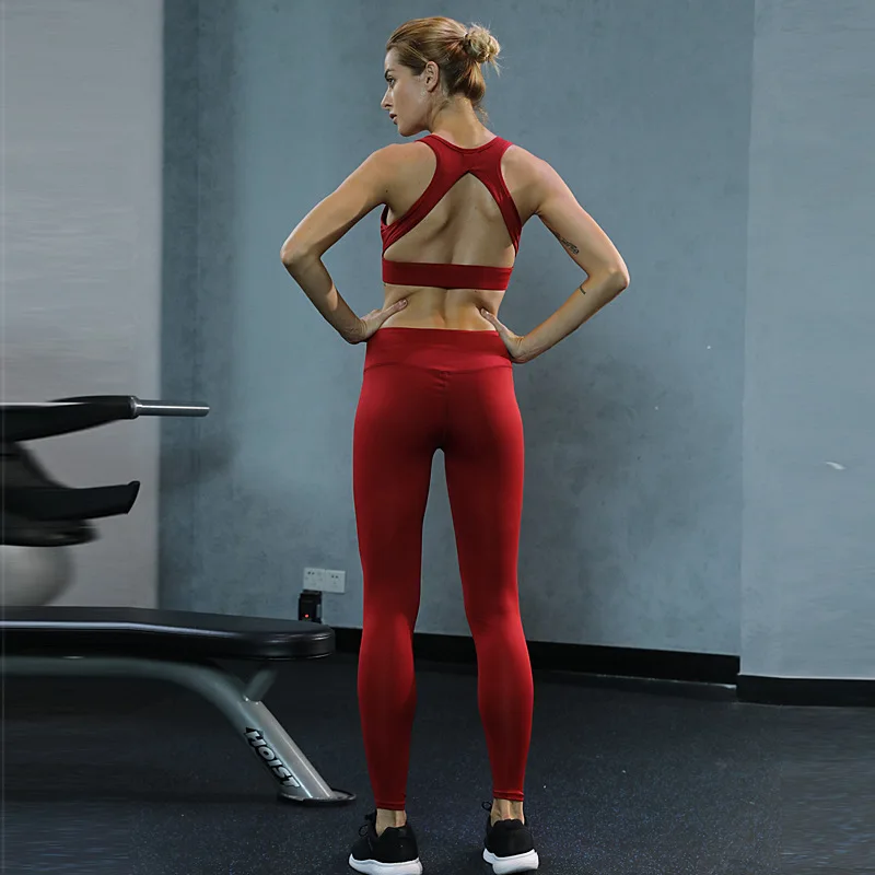 Sports Suit Women V Neck Tanks Tracksuits Crop Tops Slim Tights Tanks + Sexy Leggings Suit Set Clothing for Women's Fitness (4)