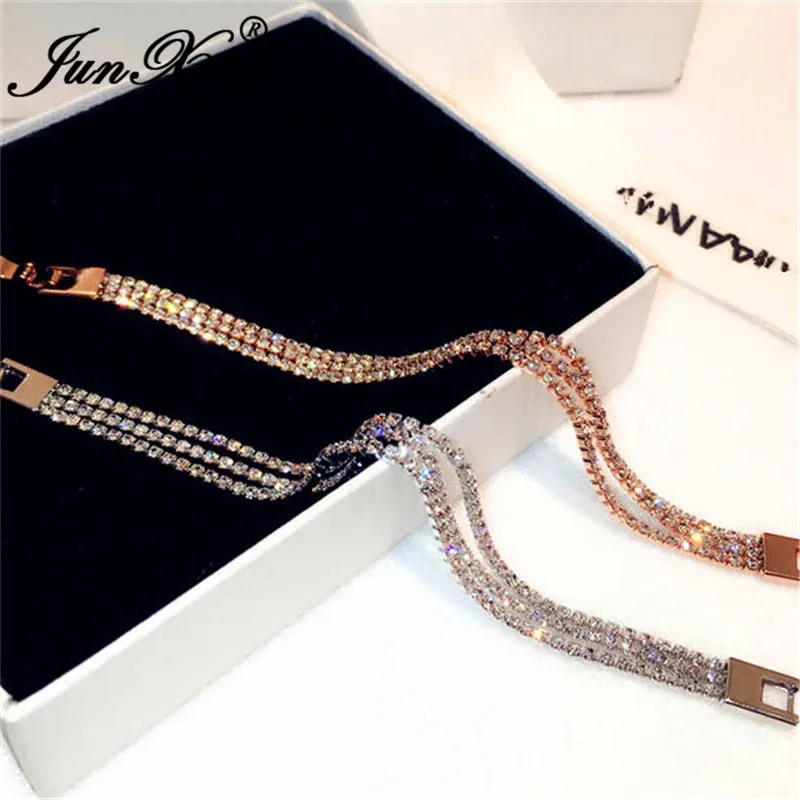 JUNXIN Korean Crystal Charm Bracelets For Women Silver Gold Color White Zircon Bridal Wedding Bangles Bracelet Fashion Jewelry 
JUNXIN Korean Crystal Charm Bracelets For Women Silver Gold Color White Zircon Bridal Wedding Bangles Bracelet Fashion Jewelry