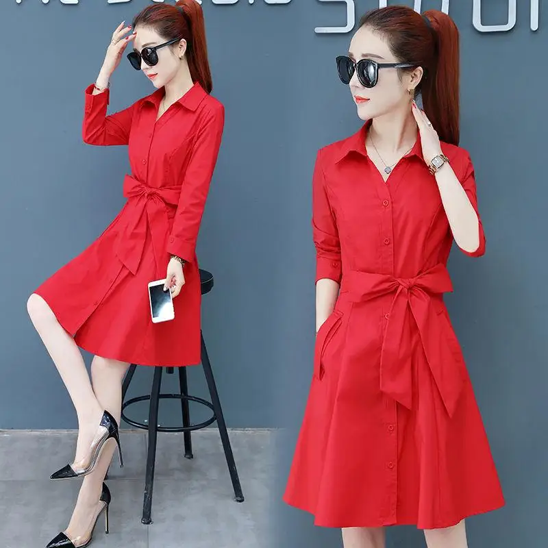women clothing autumn women dresses long sleeve shirt-collar slim korean style dresses with sashes
women clothing autumn women dresses long sleeve shirt-collar slim korean style dresses with sashes