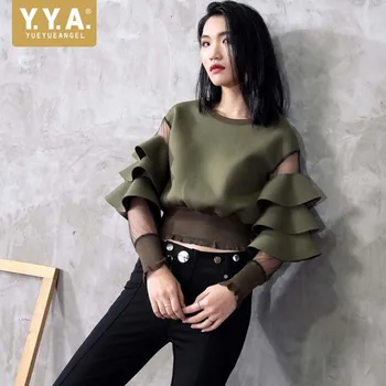 High Street Mesh Transparent Patchwork Ruffles Women Long Sleeve Short Sweatshirt Pullover O-Neck Fashion Solid Casual T-Shirts
High Street Mesh Transparent Patchwork Ruffles Women Long Sleeve Short Sweatshirt Pullover O-Neck Fashion Solid Casual T-Shirts